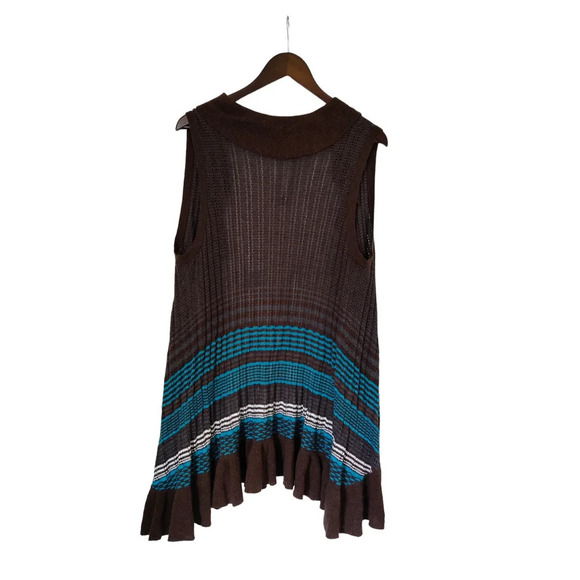 Zac & Rachel Open Front Sleeveless Cardigan Waterfall Ruffle Teal Chocolate S - Picture 3 of 8